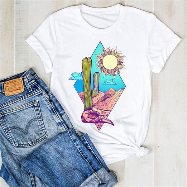 

summer cactus desert sun womens print tee clothes graphic clothing, White