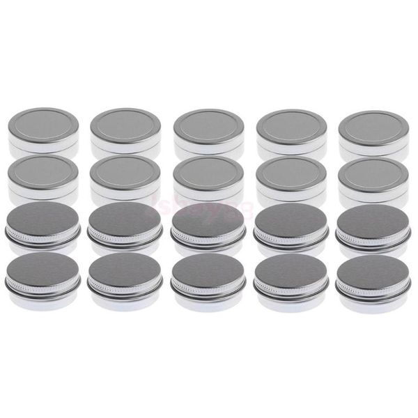 

pieces 20ml silver empty aluminum round pot screw cap lip tin containers for comestics salves travel case storage bottles & jars