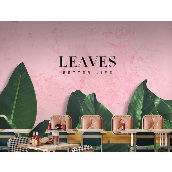 

wallpapers 3d small fresh plant banana leaf wallpaper po background wall milk tea shop beauty salon pink mural bedroom papel de parede