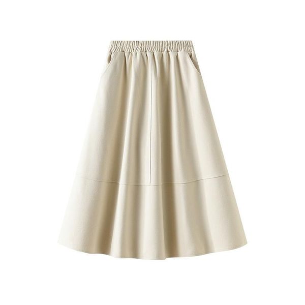 

skirts 2021 autumn winter high waist slim casual simple pure color woolen skirt korean loose women a-line long, Black