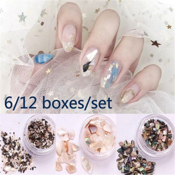 

6/12 pcs 3d abalone shell irregular nail art decorations uv gel flake slider nails shimmer pearl jewelry tips manicure polish1, Silver;gold