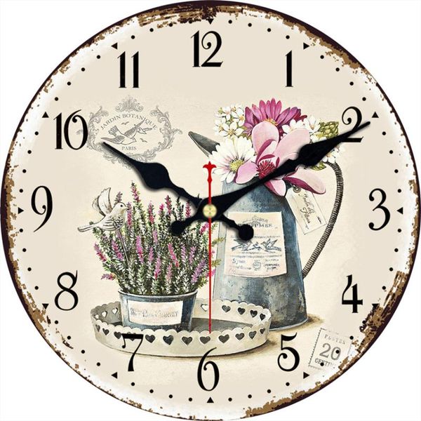 

wooden round floral wall clock 14 " vintage flowers style decorative clocks arabic numerals battery operated indoor