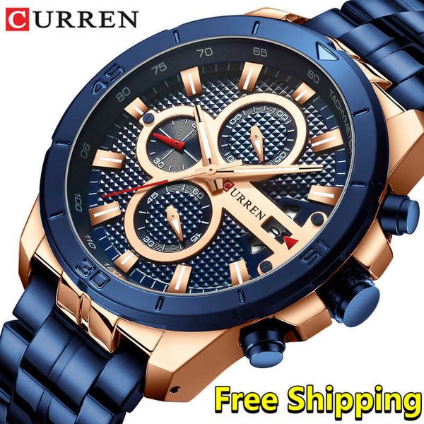 

watch men curren luxury brand gold chronograph male wristwatch mens stainless steel waterproof military watches man 210527, Slivery;brown