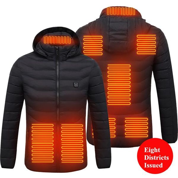 

area heated jacket coat men women cold-proof warm electric usb heating winter thermal long sleeve down men's & parkas, Black