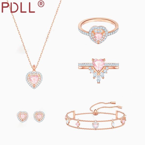 

chains pdll fashion jewelry swa delicate light pink heart-shaped crystal women's pendant necklace engagement romantic gift, Silver