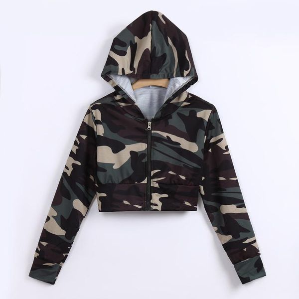 

women's hoodies & sweatshirts womail 2021 autumn cool womens fashion camouflage print shirt long sleeve hooded short sweatshirt, Black