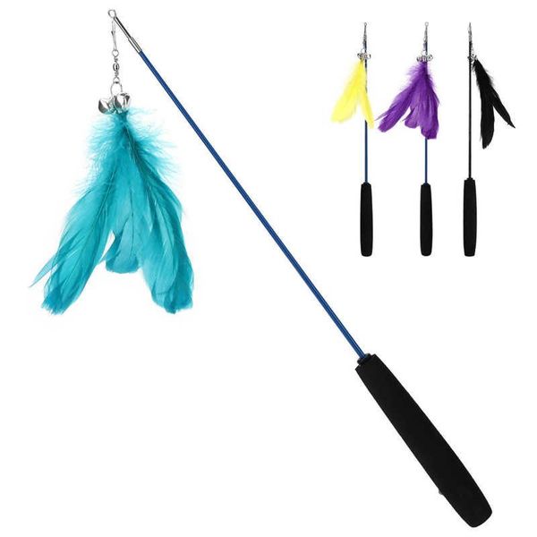 

cat toys feather wand toy with bells sounding stick for indoor cats playing