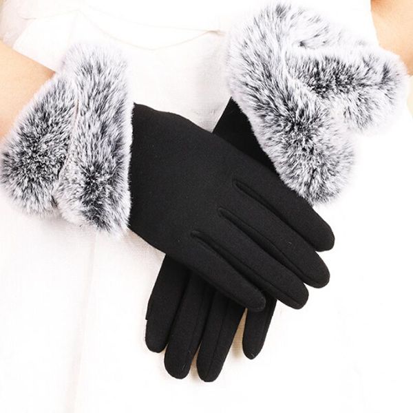 

fashion women winter gloves imitation fur thin wrist warm fake mittens ladies female five fingers, Blue;gray