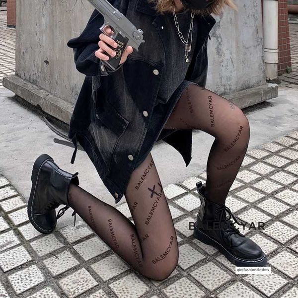 

socks & hosiery black b letter silk stockings english pantyhose ins fashionable children's net red personalized printing sexy, Black;white