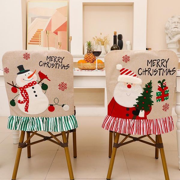 

chair covers christmas decor embroidery old man snowman linen lace cover