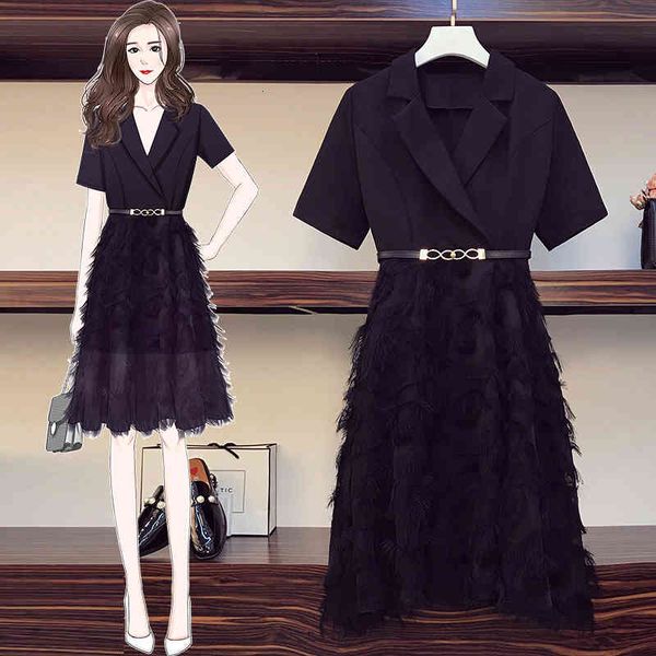 

casual dresses women's summer dress with an inlaid collar, plus size, for girls, chiffon feathers, elegant, black, short sleeve u8al, Black;gray
