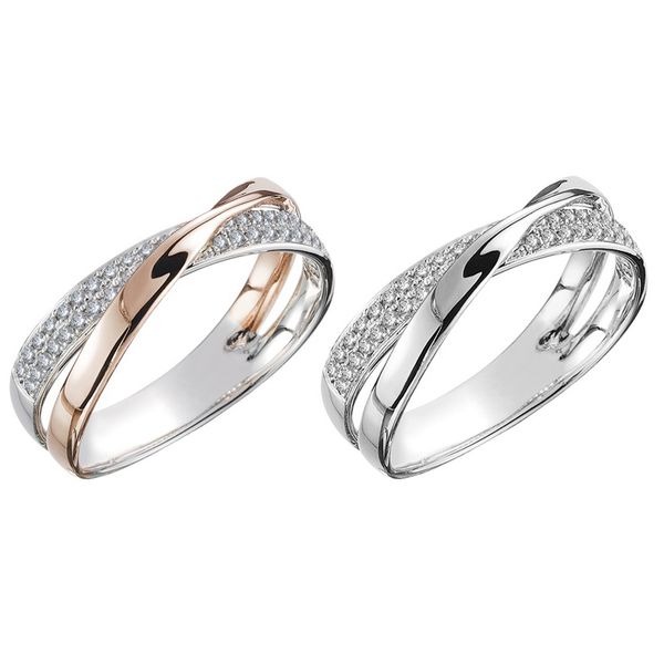 

new fashion zircon ring bow two tone x shape cross geometric knuckle ring for women valentine wedding engagement jewelry gift, Slivery;golden