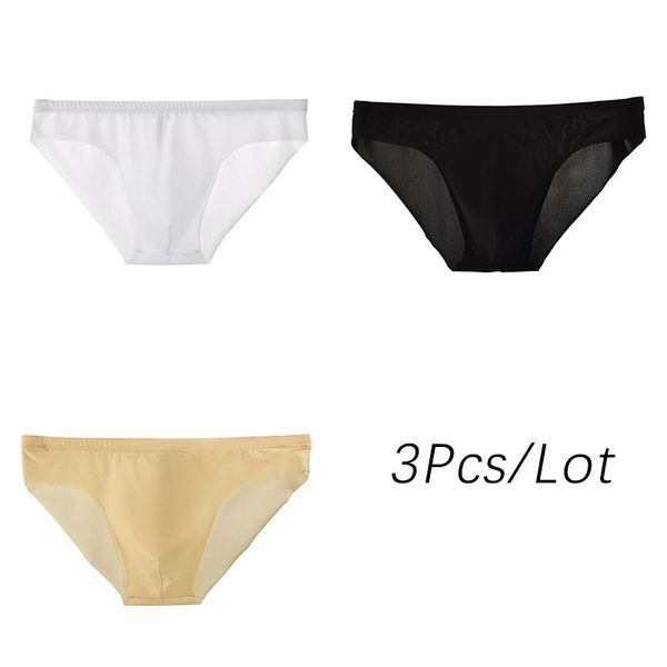 

underpants 3pcs/lot men one-piece seamless breathable briefs ice silk low waist solid mens panties underwear calzoncillos hombre, Black;white