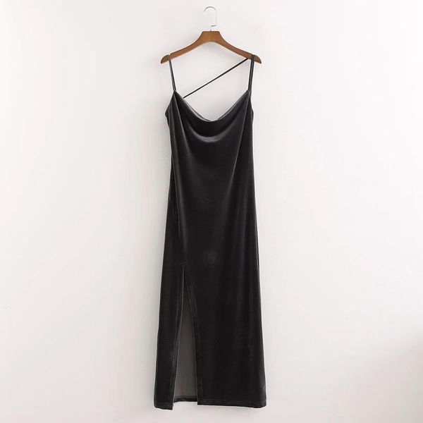 

dresses women veet midi thin straps sleeveless draped elegant lady dinner party cozy homewear woman es, Black;gray