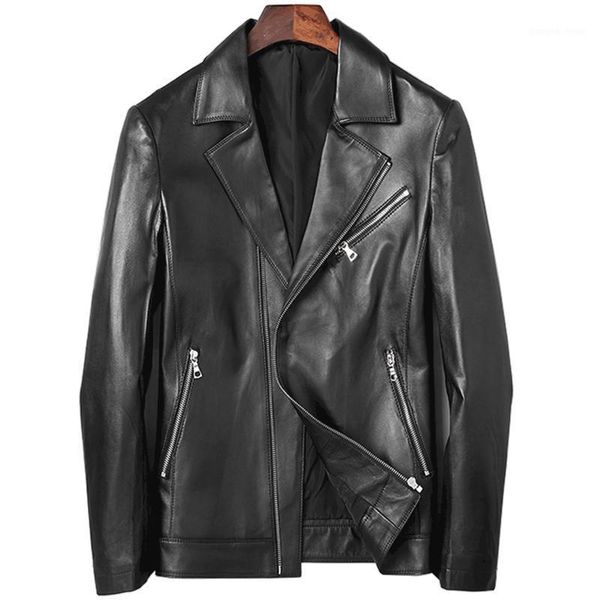 

suit collar dk businessmen formal leather coat genuine jackets black sheeskin coats men's & faux