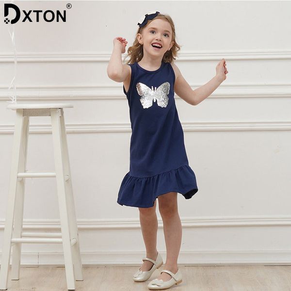 

girl's dxton cotton dresses summer kids for sleeveless butterfly children dress sequined princess girls clothes 3-8y c0223, Red;yellow
