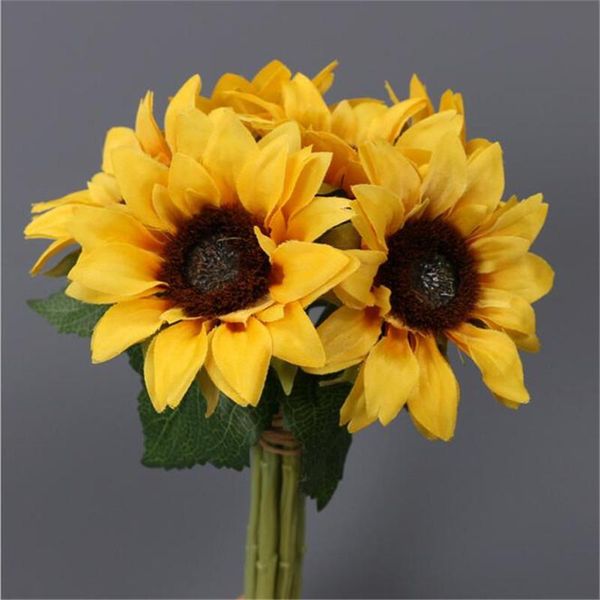 

artificial yellow sunflower bunch flower silk bridal bouquet for wedding centerpieces table floral decoration decorative flowers & wreaths