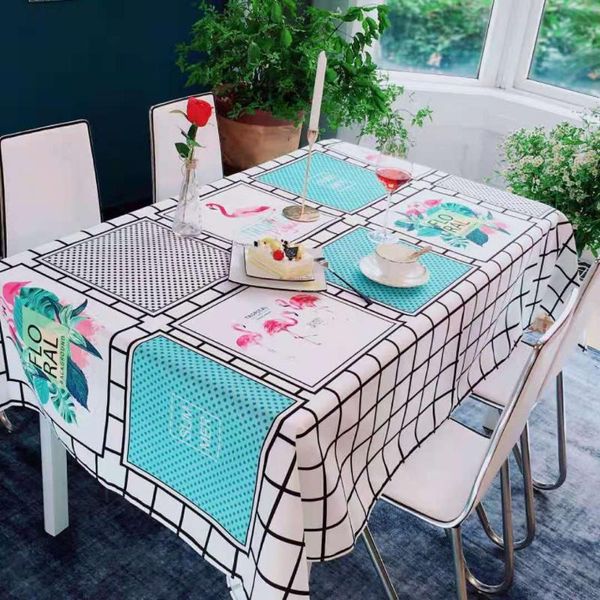 

nordic literary cotton linen plaid tablecloth flamingo printing restaurant table coffee cloth