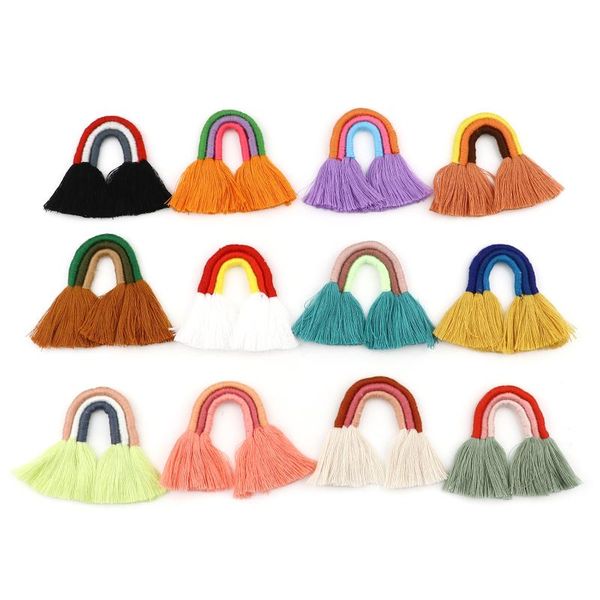 

charms 1 piece polyester no loop rainbow tassel pendants cute tassels for diy handmade craft earring key chains jewelry making, Bronze;silver