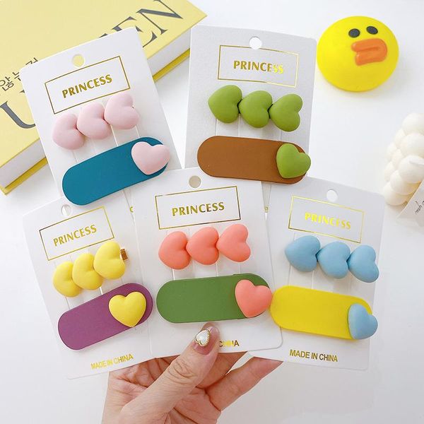 

hair accessories 2pcs/set 2021 korea cute princess love hairpins ornaments cartoon candy color resin children's clips for girls, Slivery;white