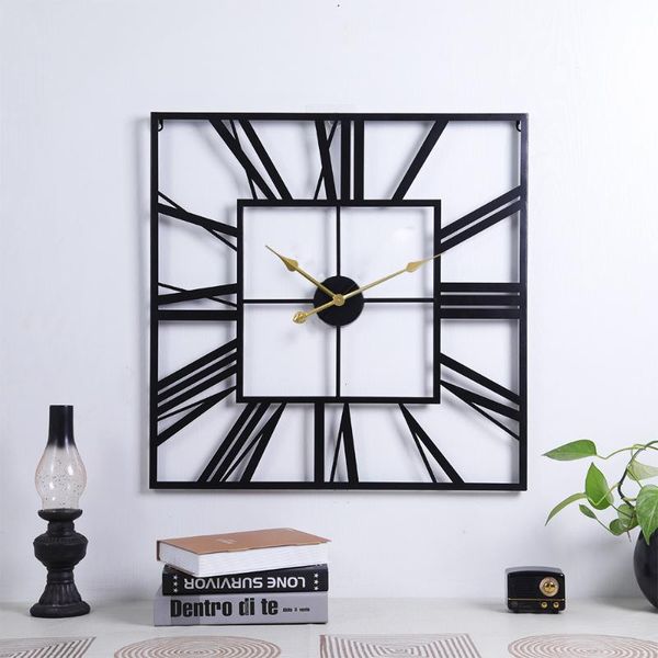 

wall clocks square minimalist clock modern design big living room european style roman numerals metal klok decoration ag50zb