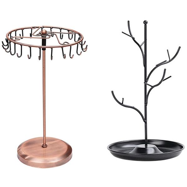 

jewelry pouches, bags 2 pcs necklace earring holder bracelet fashion organizer display stand, black & copper, Pink;blue