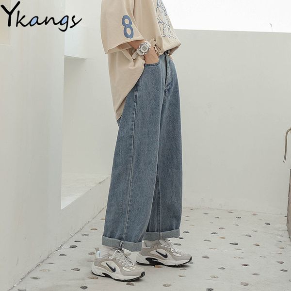 

mom boyfriend wide leg jeans women high waist denim pants retro streetwear ladies black harajuku chic push up flare trousers, Blue