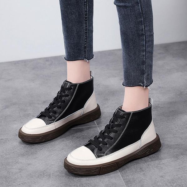 

boots casual platform ankle women shoes leather 2021 autumn thick bottom round toe female short botas mujer black