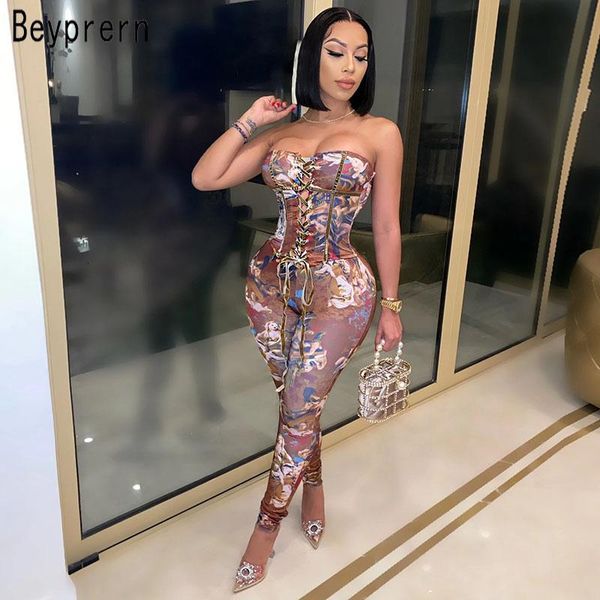

women's jumpsuits & rompers beyprern beautiful angel print corset and matching jumpsuit outfits vintage strapless jumpsuits, Black;white