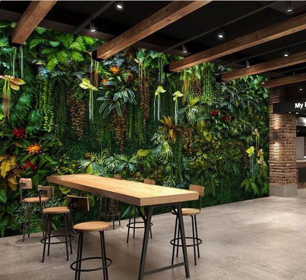 

wallpapers 5d green plant mural wallpaper hair salon barber shop po live background wall living room decoration 3d