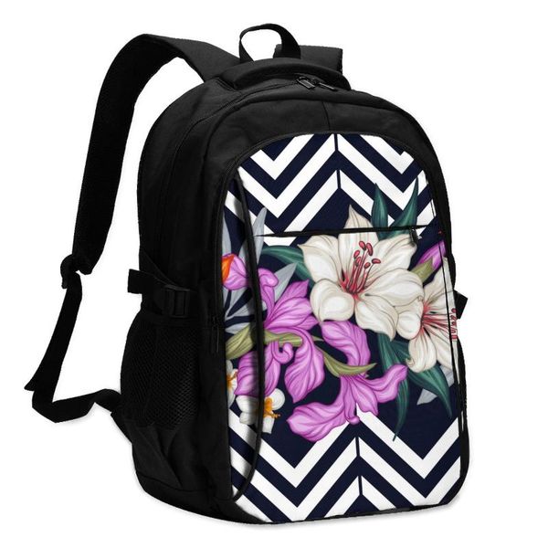 

backpack usb boys cycling sports travel versatile fashion tropical leaves flowers student school