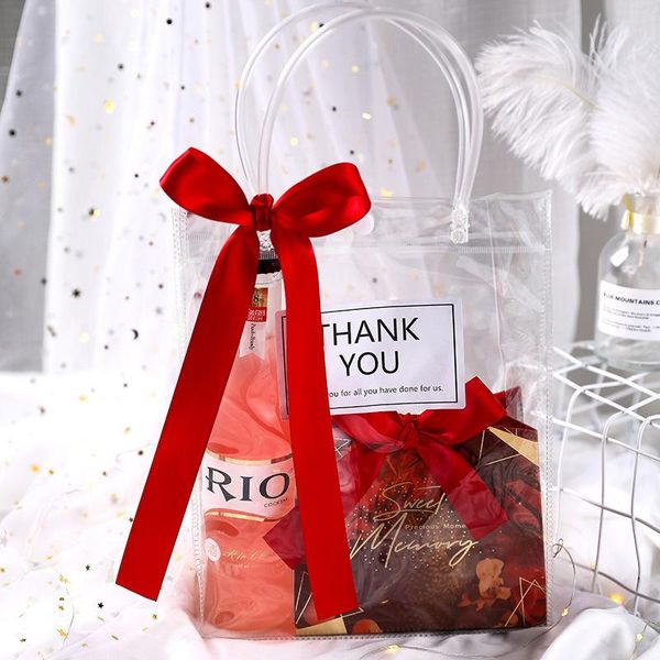 

4pcs transparent gift tote bag ribbon thank you packaging bags suit wedding baby shower birthday party box souvenirs pvc wrap
