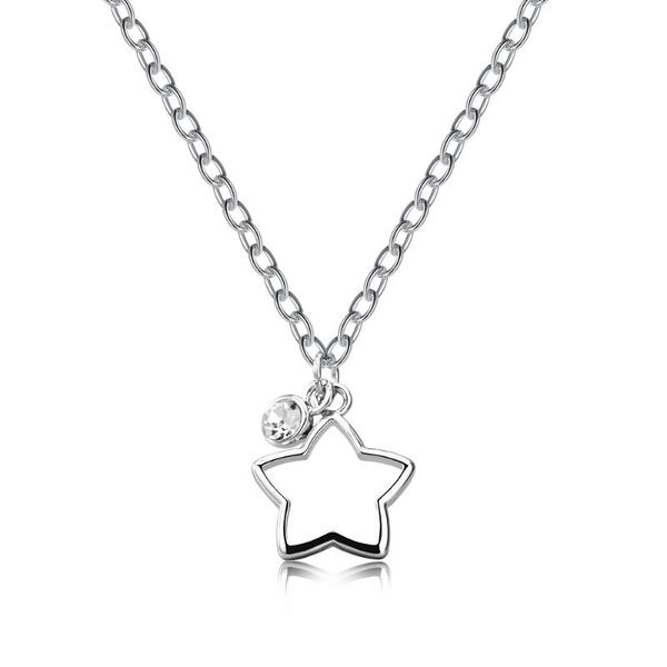 

chains star necklace couple shape pendant inlaid with cubic zirconia sweet cute valentine day gift, Silver