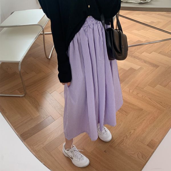 

skirts plaid fashion elegance feminine elastic waist ol slender geometric streetwear chic skirts, Black