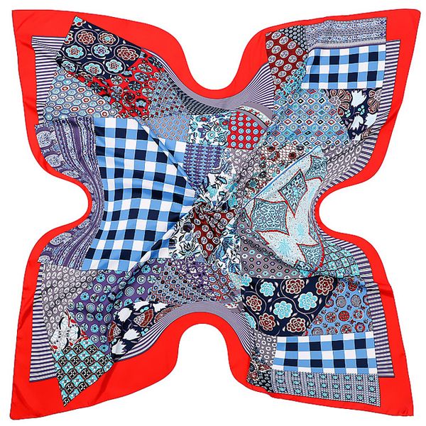 

luxury brand 100% silk scarfs multicolor plaid square scarf design print kerchief woman neck shawl wraps echarpe 130*130cm pashmina winter, Blue;gray