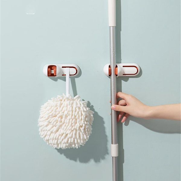 

hooks & rails 1pcs mop hook rack adhesive punch seamless multifunction brush holder non-slip wall-mounted home storage tools