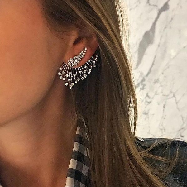 

stud punk female earrings personality crystal flower geometric irregular silver earring set lady temperament jewelry accessories, Golden;silver