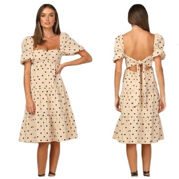 

spring and summer 2021 short sleeve dot high waist medium long s, Black;gray