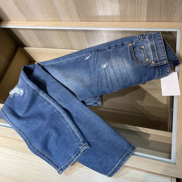 

2021 spring jeans and summer fashion washed white hole denim men's pants 0389, Blue