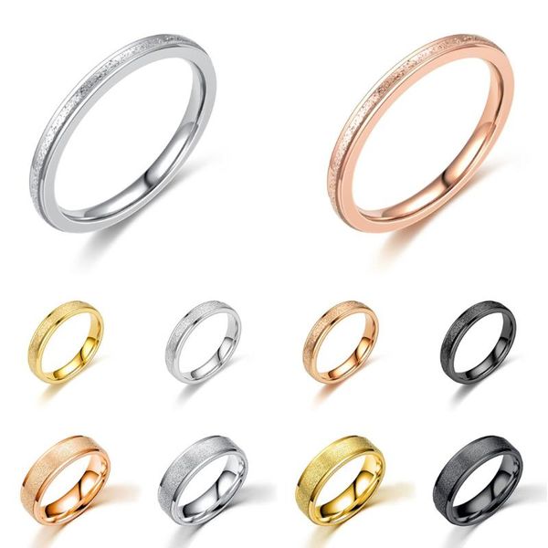 

wedding rings 2/4/6mm couple frosted promise ring charm stainless steel band round size 6-12 women men finger jewelry bague, Slivery;golden