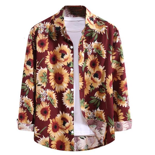 

men's casual shirts fashion button sunflow print shirt reteo long sleeve turn-down cardigan outwear harajuku #3 9x81, White;black