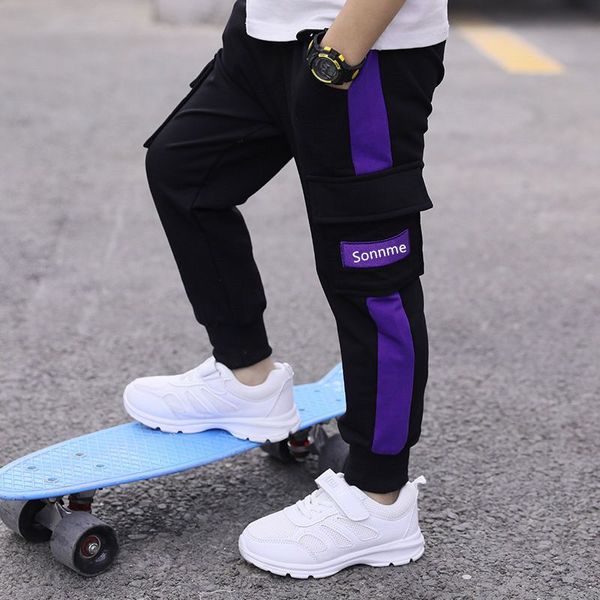 

boys pants kids trousers cotton sweatpants elastic waist casual patchwork multi-pocket korean pants fashion teenage pants, Blue