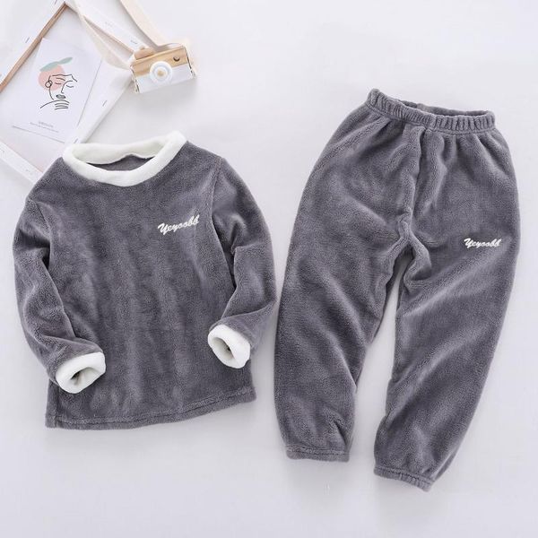 

clothing sets 2021 children's warm suit autumn winter thickened boys and girls coral velvet pajamas home clothes, White