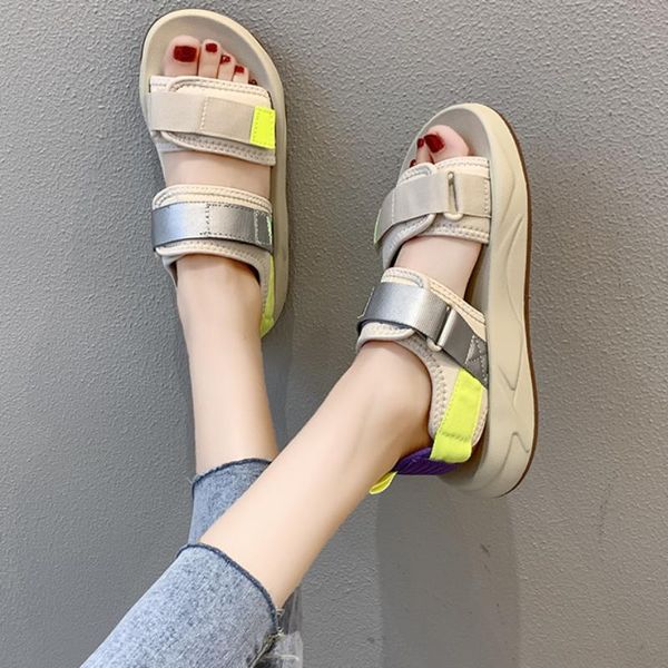 

sandals female breathable casual shoes soft leather flat lady summer outdoor open toe sports, Black