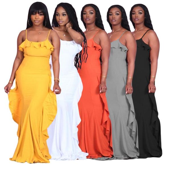 

casual dresses european and american women's sleeveless dress 2021 summer fashion solid color sling wrapped chest flounced party, Black;gray