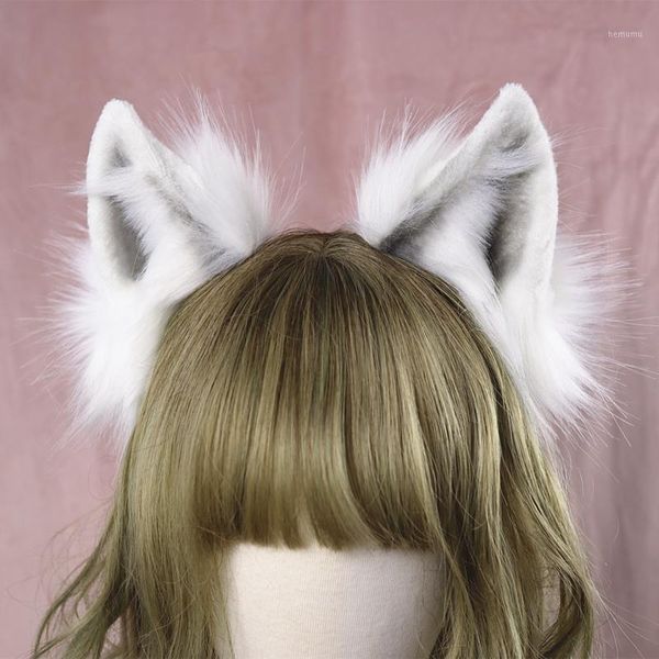 

lolita girl hair accessories animal white wolf ears hairband for women scrunchie headwear hand work1