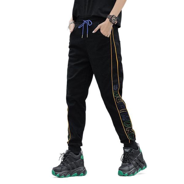 

women's jeans fairynatural 2021 black pants fitness print striped harem trousers fall fashion ladies casual loose women denim pantalon, Blue