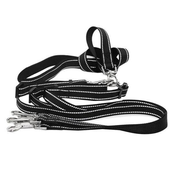 

dog collars & leashes 3 way leash nylon reflective strong handle heavy-duty traction rope pet supply triple