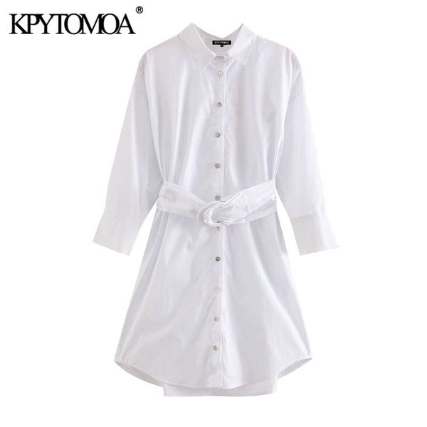 

women chic fashion with belt button-up mini shirt dress vintage three quarter sleeves loose female dresses mujer 210416, Black;gray