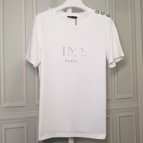 Designer barato masculino bronzing camiseta feminina letra imprimir bot￣o de manga curta Letras de pesco￧o redondo tees p￳lo asi￡tico tamanho
